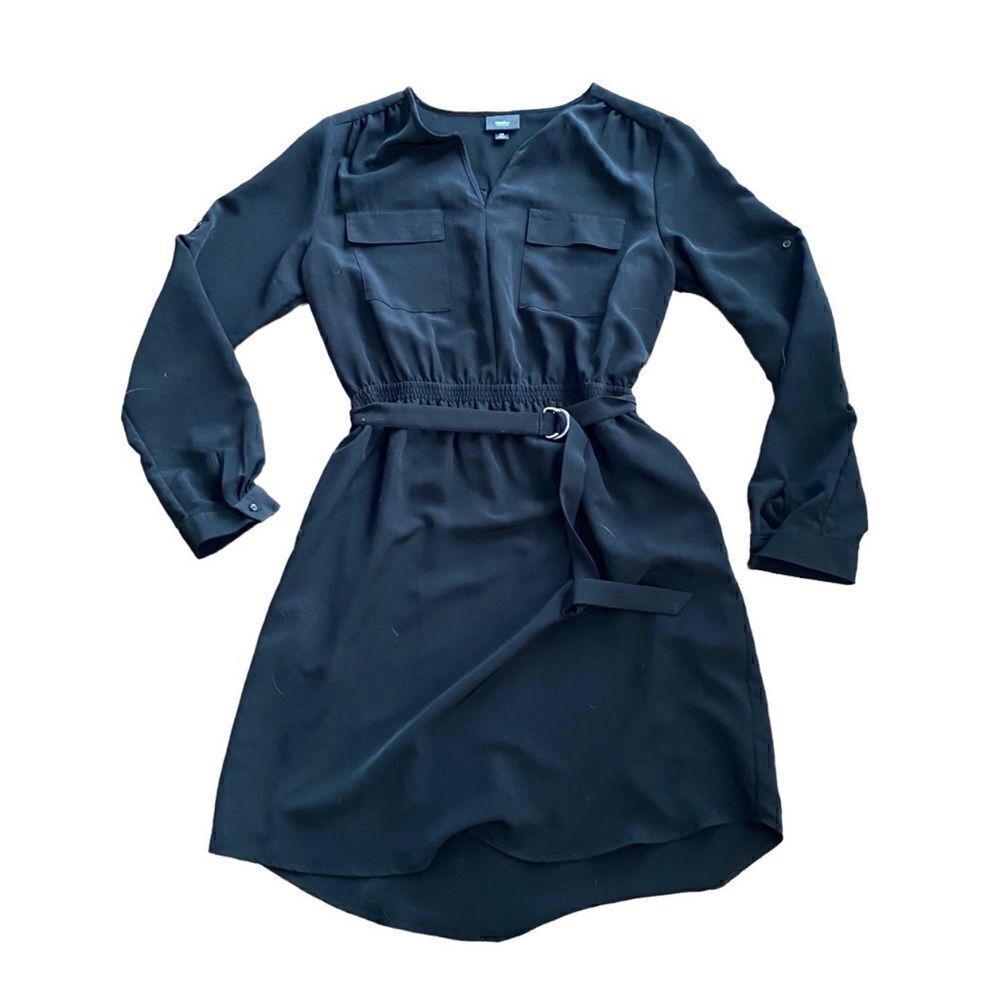 Mossimo Black Belted Dress Medium Knee Length